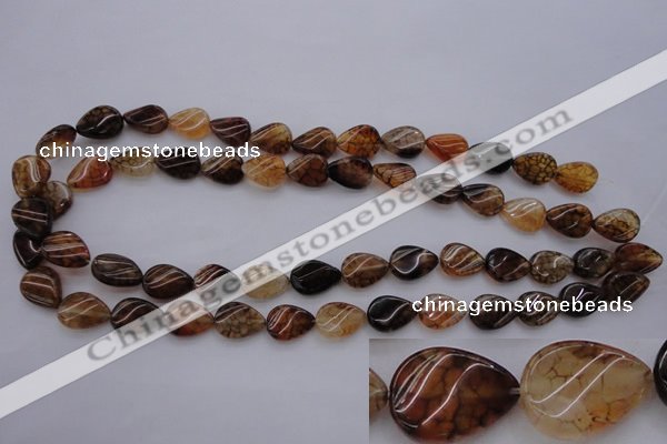 CAG4095 15.5 inches 10*14mm twisted flat teardrop dragon veins agate beads