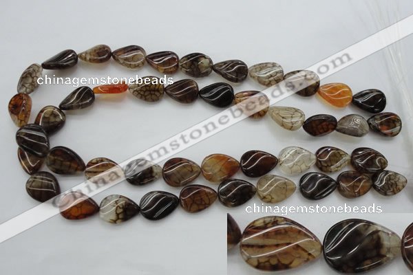 CAG4096 15.5 inches 13*18mm twisted flat teardrop dragon veins agate beads