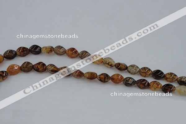 CAG4148 15.5 inches 6*10mm twisted rice dragon veins agate beads