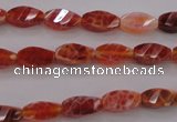 CAG4180 15.5 inches 6*12mm faceted & twisted rice natural fire agate beads