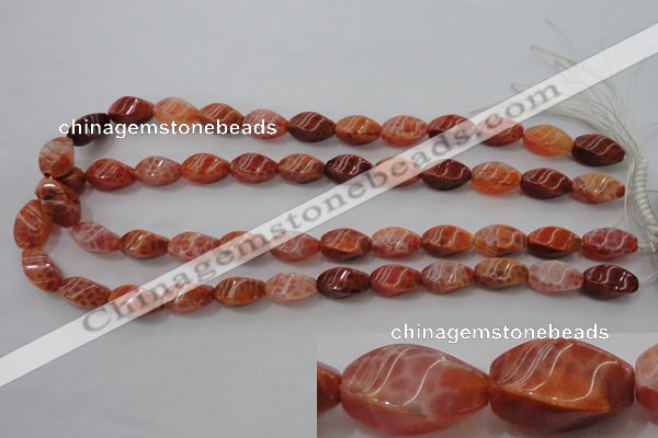 CAG4186 15.5 inches 8*16mm twisted rice natural fire agate beads