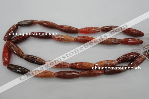 CAG4197 15.5 inches 10*30mm faceted rice natural fire agate beads