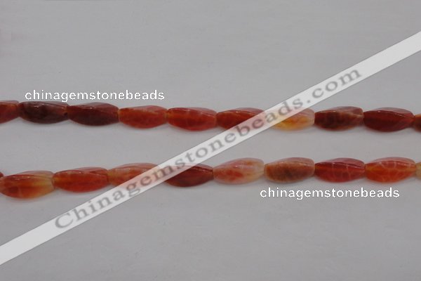 CAG4201 7*14mm faceted & twisted trihedron natural fire agate beads