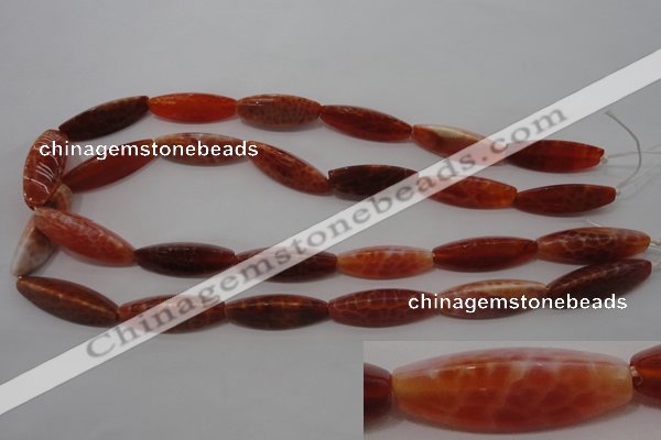 CAG4206 15.5 inches 10*30mm trihedron natural fire agate beads