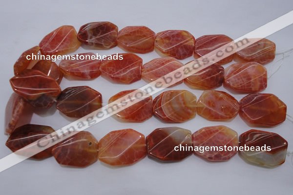 CAG4242 22*30mm faceted & twisted octagonal natural fire agate beads