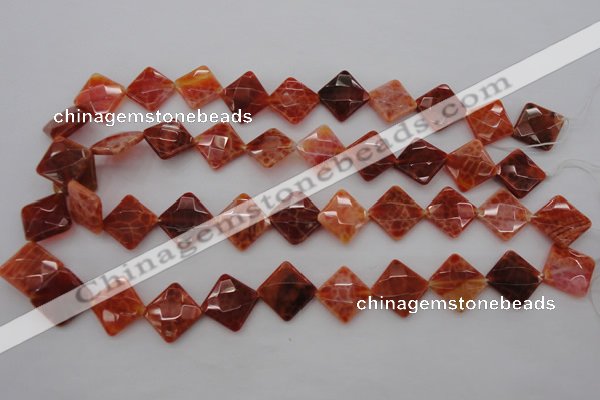 CAG4263 15.5 inches 14*14mm faceted diamond natural fire agate beads