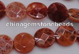 CAG4266 15.5 inches 15mm faceted coin natural fire agate beads