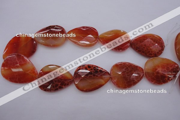 CAG4277 15.5 inches 30*40mm faceted flat teardrop natural fire agate beads