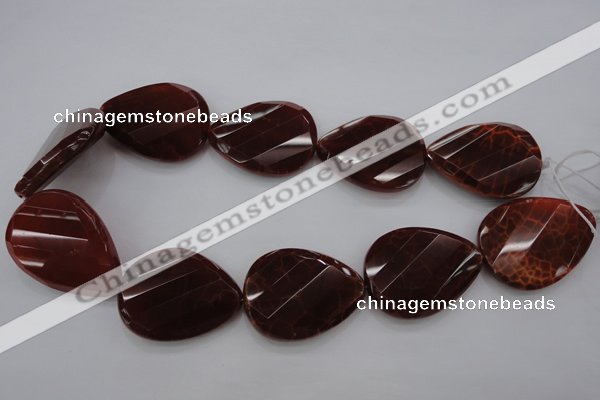 CAG4285 30*40mm faceted & twisted teardrop natural fire agate beads