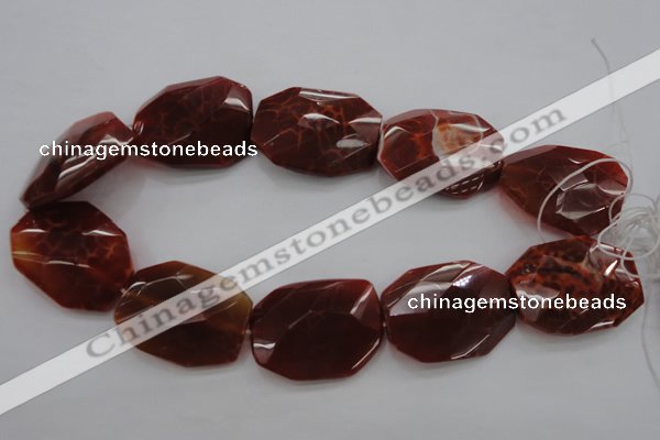 CAG4288 30*40mm faceted & twisted octagonal natural fire agate beads