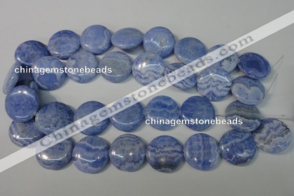 CAG4383 15.5 inches 25mm flat round dyed blue lace agate beads