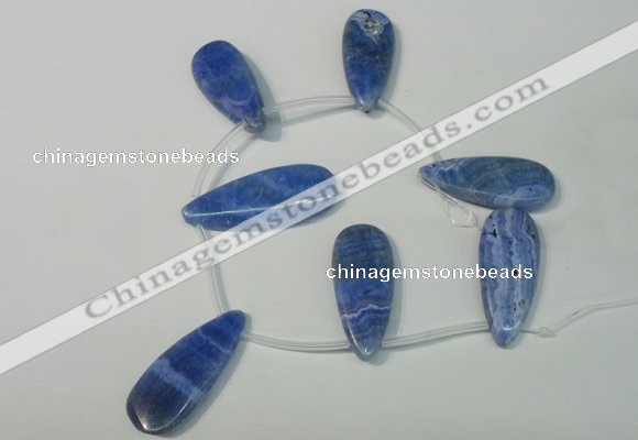 CAG4400 Top-drilled 16*28mm – 16*38mm flat teardrop blue lace agate beads