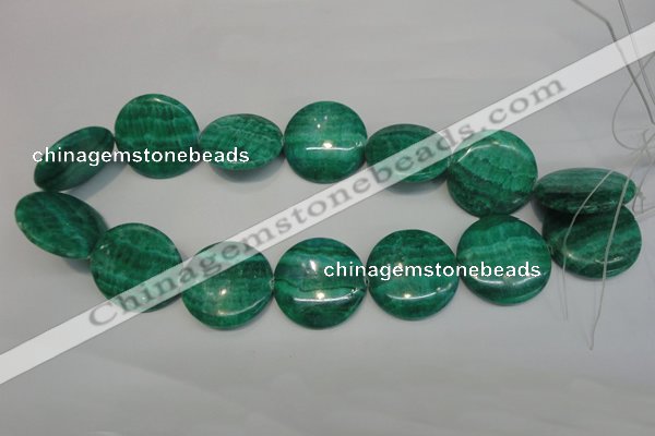 CAG4425 15.5 inches 30mm flat round dyed blue lace agate beads
