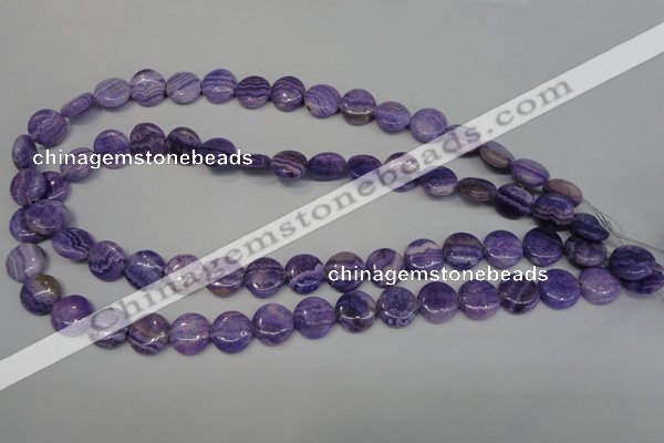 CAG4428 15.5 inches 12mm flat round dyed blue lace agate beads