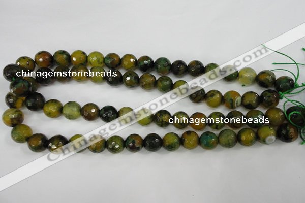 CAG4542 15.5 inches 12mm faceted round fire crackle agate beads