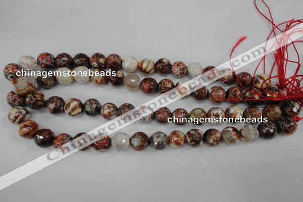 CAG4548 15.5 inches 12mm faceted round fire crackle agate beads