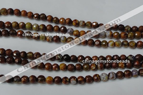 CAG4617 15.5 inches 6mm faceted round fire crackle agate beads