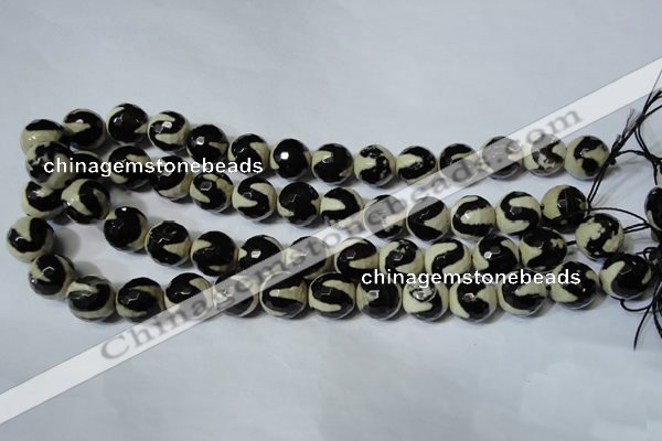 CAG4674 15.5 inches 12mm faceted round tibetan agate beads wholesale