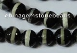 CAG4678 15.5 inches 12mm faceted round tibetan agate beads wholesale