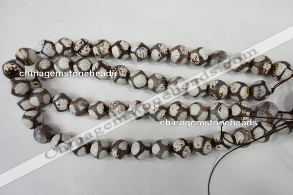 CAG4710 15 inches 14mm faceted round tibetan agate beads wholesale