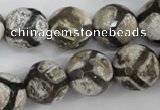 CAG4711 15 inches 16mm faceted round tibetan agate beads wholesale