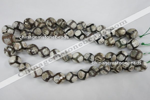 CAG4711 15 inches 16mm faceted round tibetan agate beads wholesale