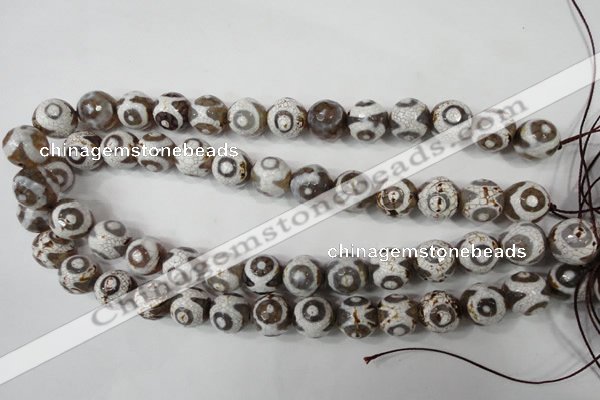 CAG4716 15 inches 14mm faceted round tibetan agate beads wholesale