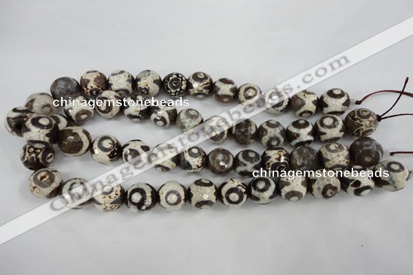 CAG4717 15 inches 16mm faceted round tibetan agate beads wholesale