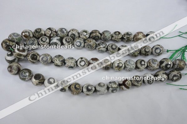 CAG4720 15 inches 14mm faceted round tibetan agate beads wholesale