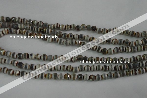 CAG4722 15 inches 6mm faceted round tibetan agate beads wholesale