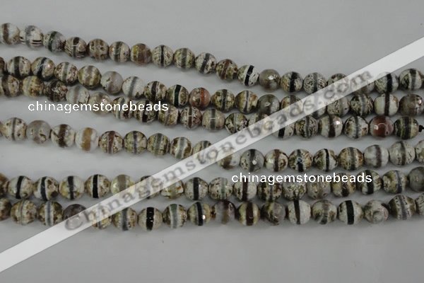 CAG4723 15 inches 8mm faceted round tibetan agate beads wholesale