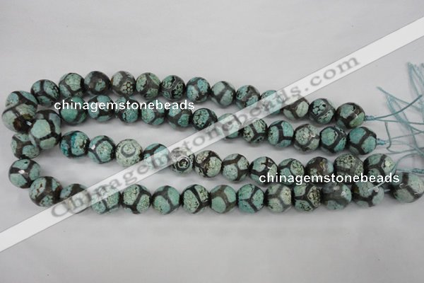 CAG4734 15 inches 14mm faceted round tibetan agate beads wholesale