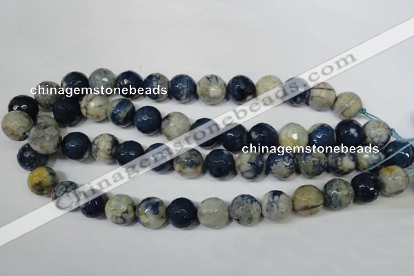 CAG4809 15 inches 14mm faceted round fire crackle agate beads