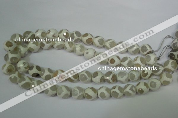 CAG4817 15 inches 12mm faceted round tibetan agate beads wholesale