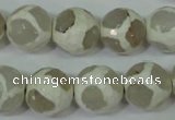 CAG4818 15 inches 14mm faceted round tibetan agate beads wholesale