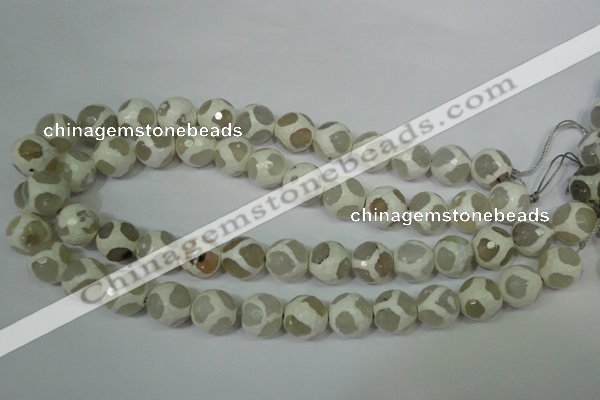 CAG4818 15 inches 14mm faceted round tibetan agate beads wholesale