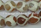 CAG4819 15 inches 14mm faceted round tibetan agate beads wholesale