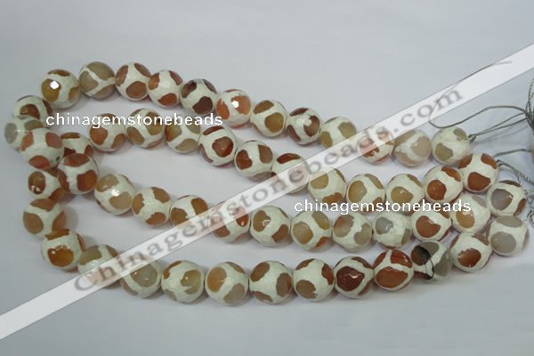 CAG4819 15 inches 14mm faceted round tibetan agate beads wholesale