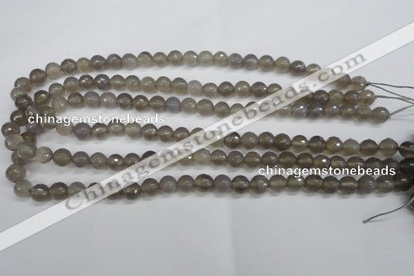 CAG4826 15 inches 8mm faceted round grey agate beads wholesale