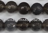 CAG4829 15 inches 14mm faceted round grey agate beads wholesale