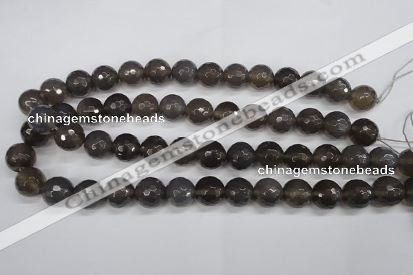 CAG4829 15 inches 14mm faceted round grey agate beads wholesale