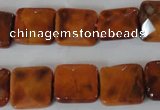 CAG4877 15 inches 14*14mm faceted square fire crackle agate beads