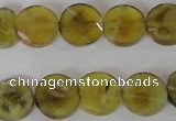 CAG4891 15 inches 12mm faceted coin fire crackle agate beads