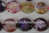 CAG4893 15 inches 15mm faceted coin fire crackle agate beads