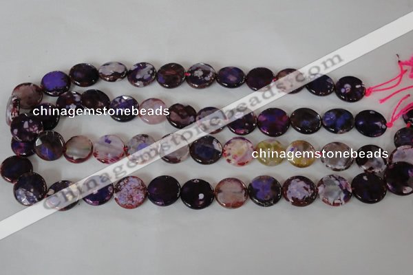 CAG4893 15 inches 15mm faceted coin fire crackle agate beads