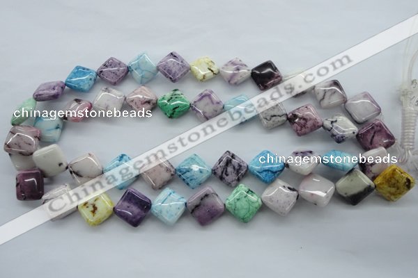 CAG4914 15.5 inches 15*15mm diamond dyed white agate beads