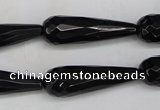 CAG5064 15.5 inches 10*30mm faceted teardrop black agate beads