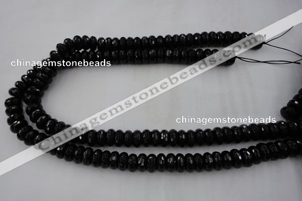 CAG5065 15.5 inches 6*12mm faceted rondelle black agate beads