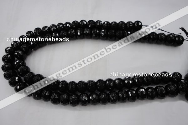 CAG5066 15.5 inches 10*13mm faceted rondelle black agate beads