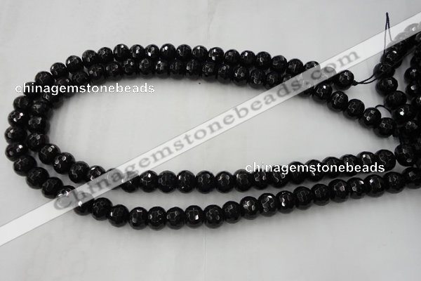 CAG5069 15.5 inches 7*11mm faceted rondelle black agate beads